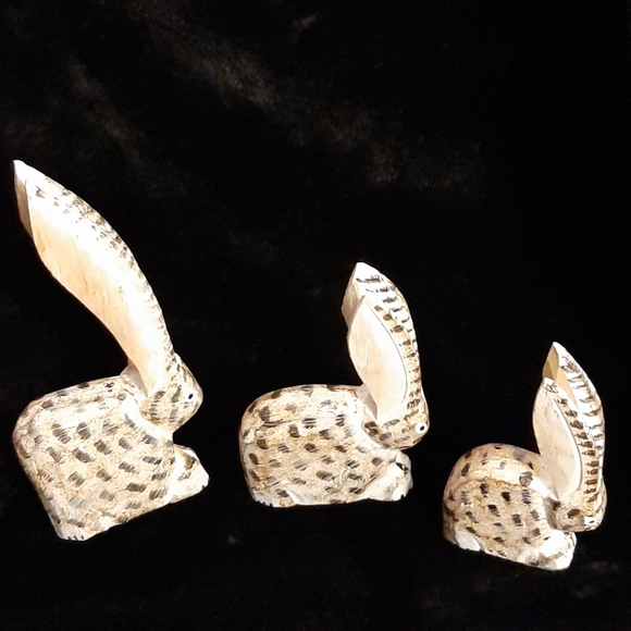 3 Handcarved and Painted Wooden Rabbit - Picture 1 of 3